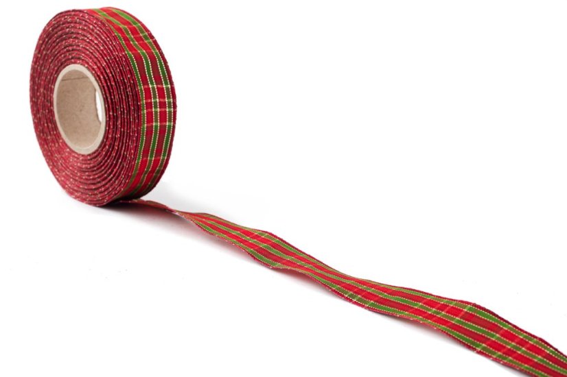 Kostkovaná stuha 25 mm - Barva: Vínově červená