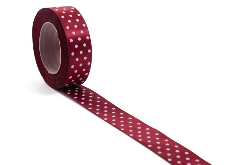 Saténová stuha s puntíky 25 mm - Barva: Tmavě růžová