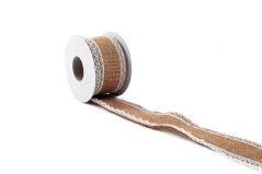 Jutová stuha s krajkou 5 cm