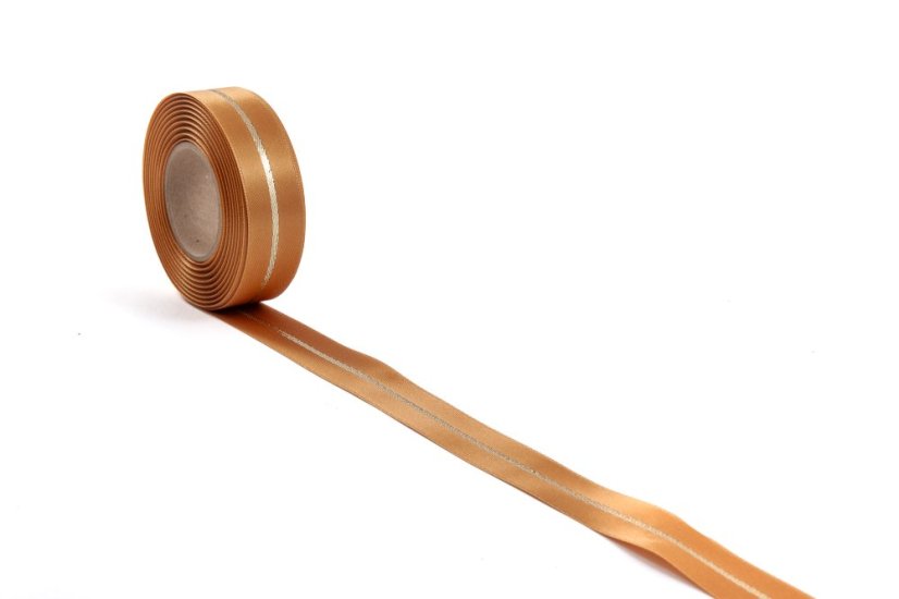 Atlasová oboulící stuha s metalplastem 24 mm - Barva: Skořicová