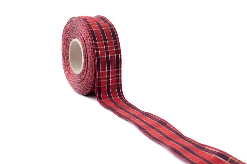 Kostkovaná stuha 40 mm - Barva: Vínově červená