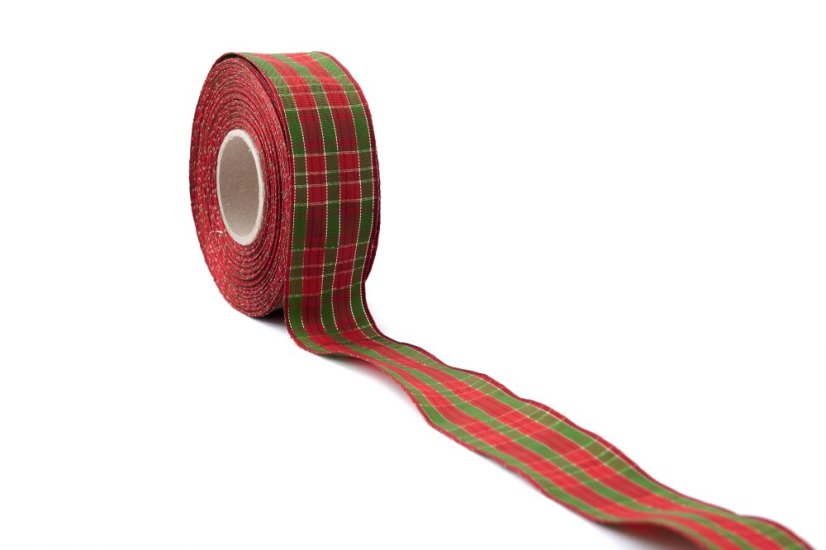 Kostkovaná stuha 40 mm - Barva: Vínově červená